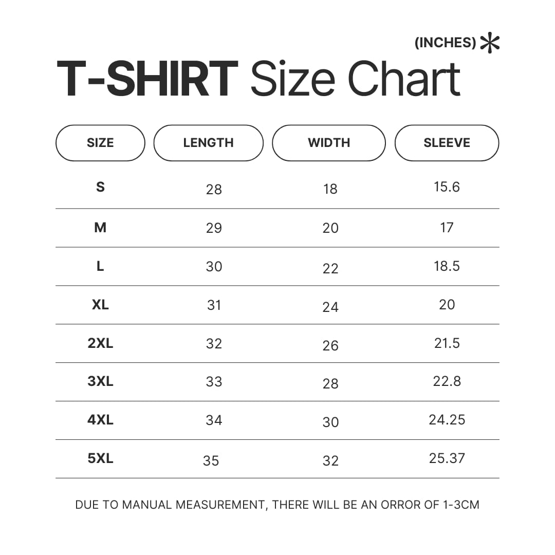 T shirt Size Chart - Lord of Mysteries Merch